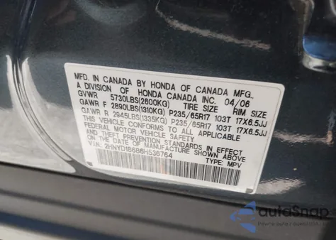 2006 Acura Mdx from USA, damaged, VIN 2HNYD18686H536764